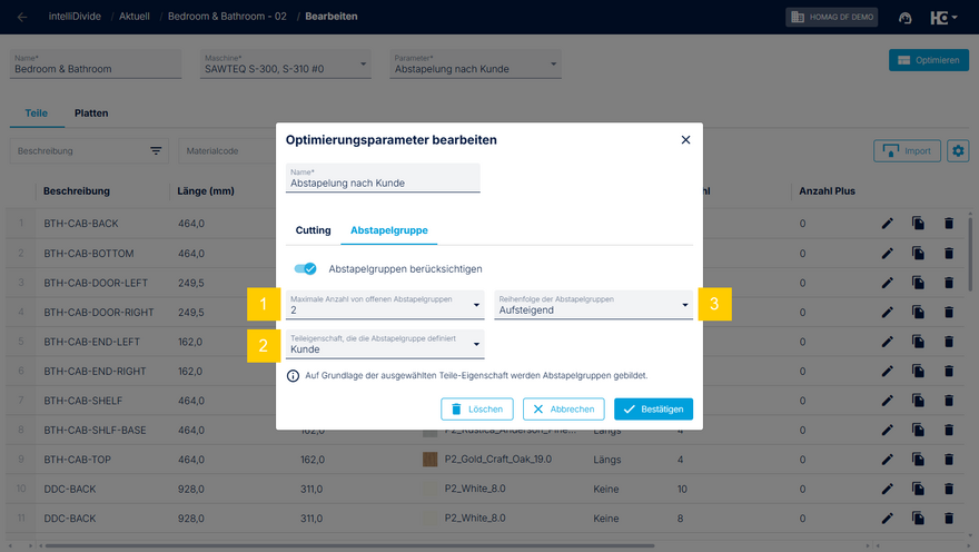 Abstapelgruppe bearbeiten