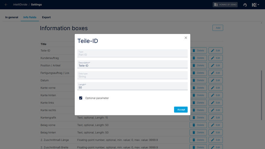 Editing existing information boxes