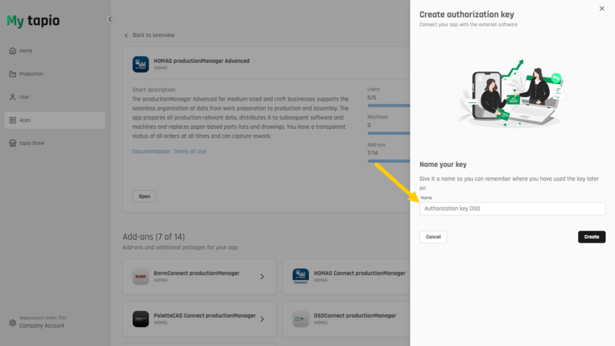 Create an authorization key.