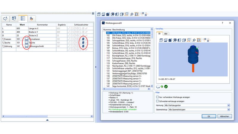 woodWOP 8.1 Variablentabelle