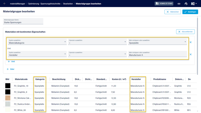 Materialgruppen können auf der Grundlage von Materialeigenschaften gebildet werden.