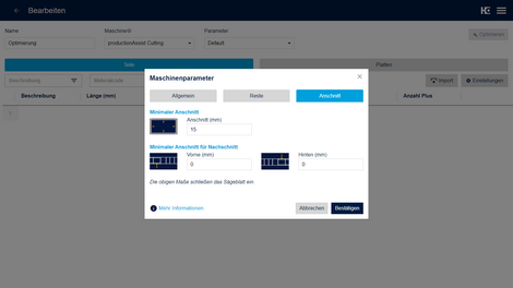 Anpassung der Anschnitte