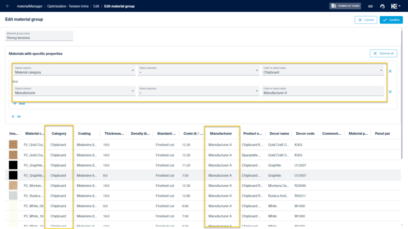 Material groups can be created based on material properties.