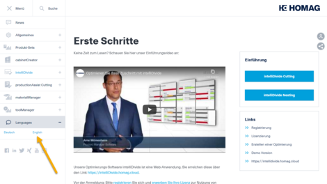 Sprachumschaltung in der Dokumentation