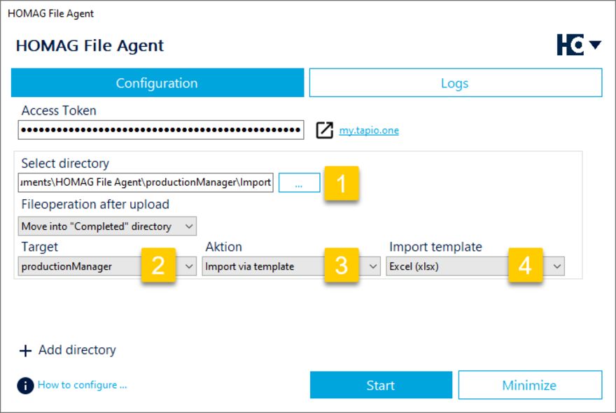 Configuring the import of parts lists into productionManager.