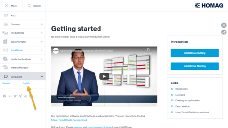 Switch languages in the documentation