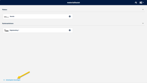 "Arbeitsplatz hinzufügen" in materialAssist 