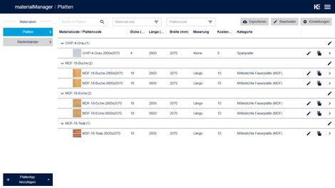 Überblick über die Plattentypen im materialManager.
