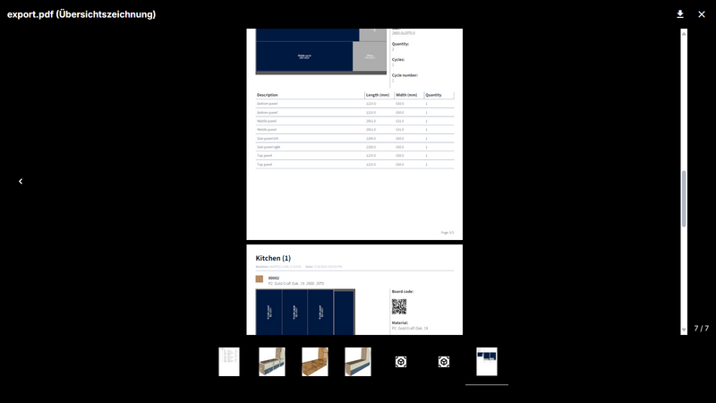 In productionManager, scrolling through PDF documents in the additional data is possible.