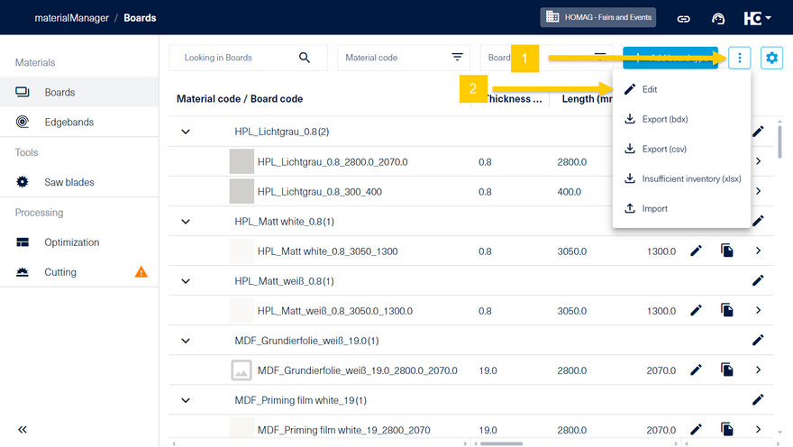 Switch to the edit mode in the materialManager