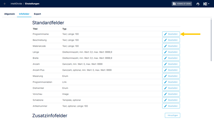 Standardfelder bearbeiten