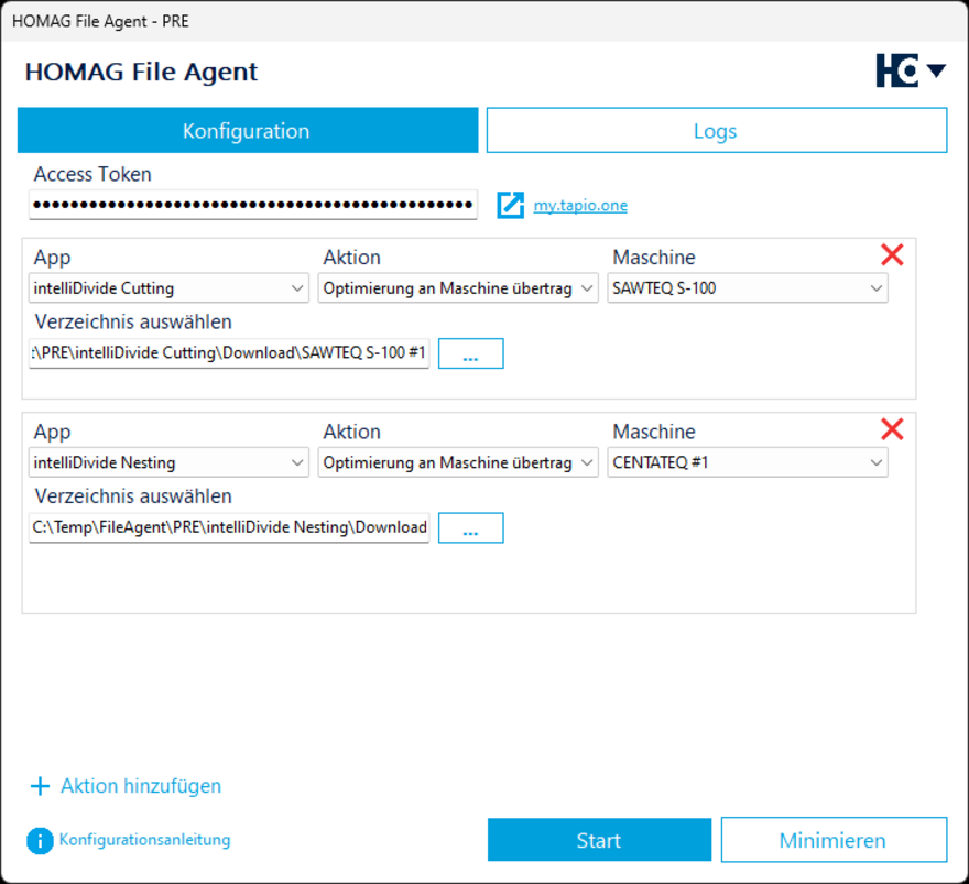 Einstellungen im HOMAG File Agent