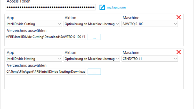 Im HOMAG File Agent wählen Sie die Aktion „Optimierung an Maschine übertragen“ aus. Zusätzlich legen Sie die Zielmaschine und das gewünschte Verzeichnis für die Optimierungsergebnisse fest.