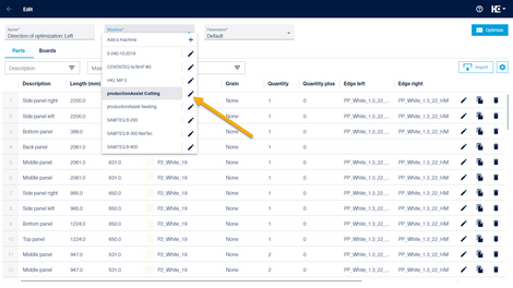 Opening the machine parameter dialog.