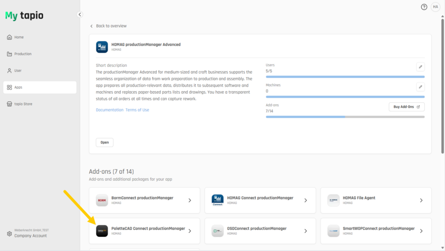 Select the OSD Connect productionManager option in My tapio.