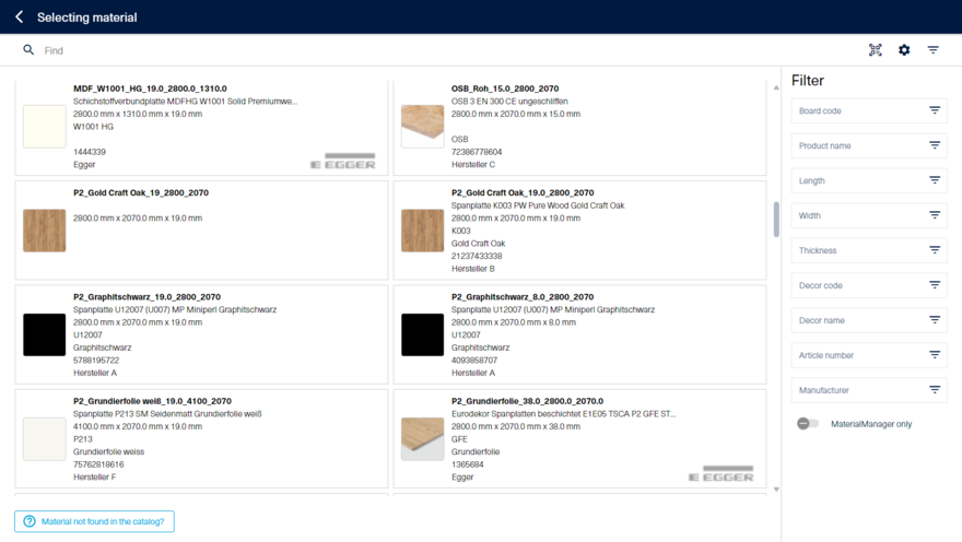 Overview of the materials from materialManager