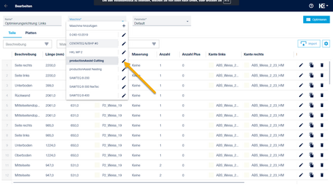 Aufruf des Maschinenparameter-Dialogs.