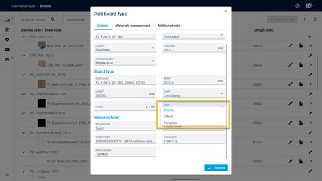 Board types for offcuts simplified 
