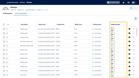 The "Additional data" column is now also available in productionAssist, so you always have your additional data at hand during production.