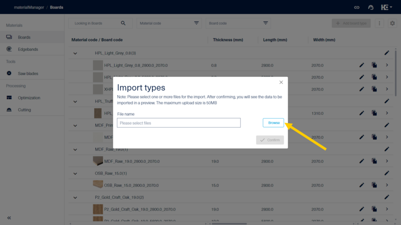 Selection of the files to import