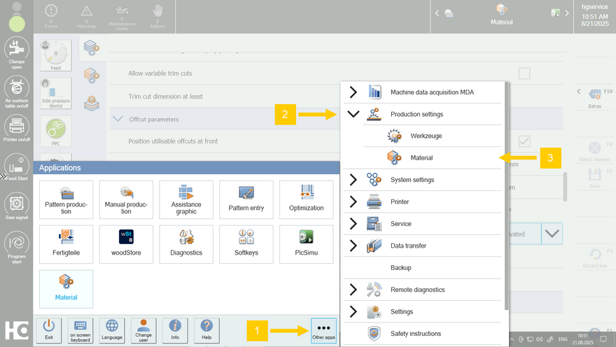 Open material settings