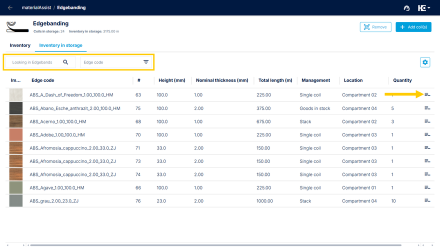 Overview of the inventory available for removal