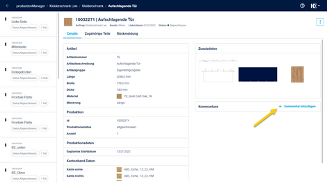 In productionAssist und productionManager können Kommentare hinzugefügt werden.  In productionAssist und productionManager können Kommentare hinzugefügt werden.