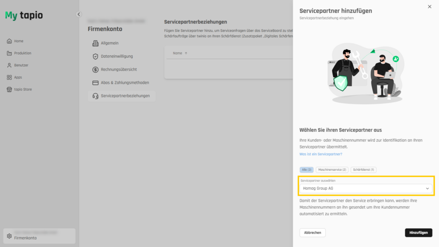 Neuen Servicepartner hinzufügen