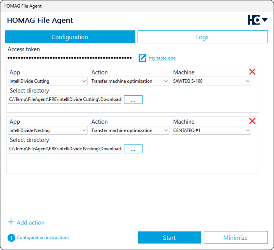 Settings in the HOMAG File Agent