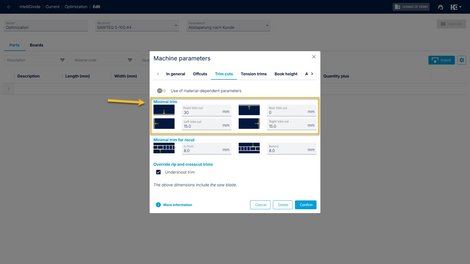 The trim dimension can now be defined separately for each side.