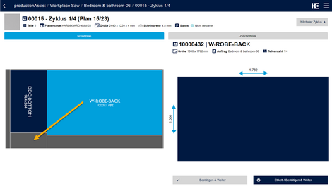Auswahl eines "Abfallstücks" im Schnittplan