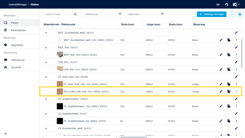 Ansicht eines Rests im materialManager