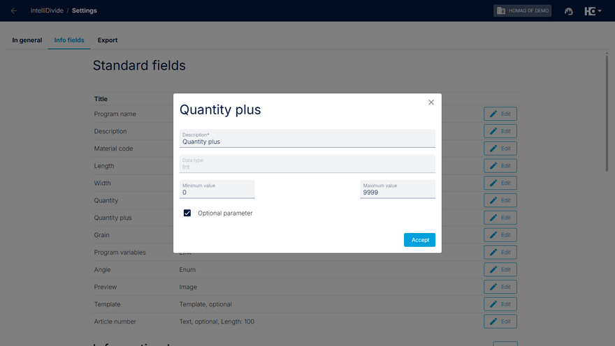 Standard field editing options