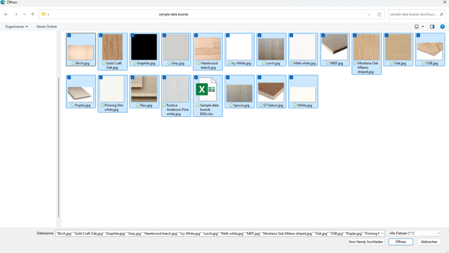 Select files for import