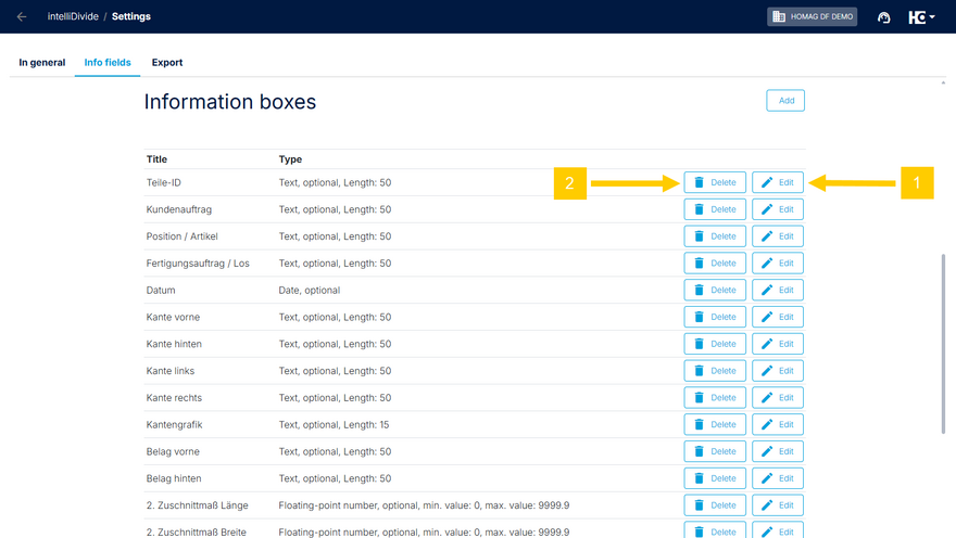 Editing existing information boxes