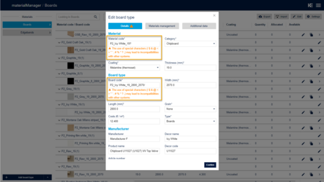 Hint when adding a special characters in the edit modal 