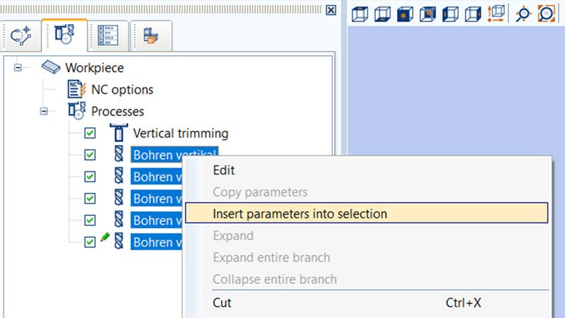 Mass changes of parameters in woodWOP 8