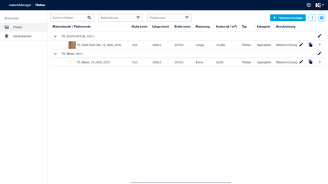 Initiale Beispieldatensätze im materialManager beim ersten Start
