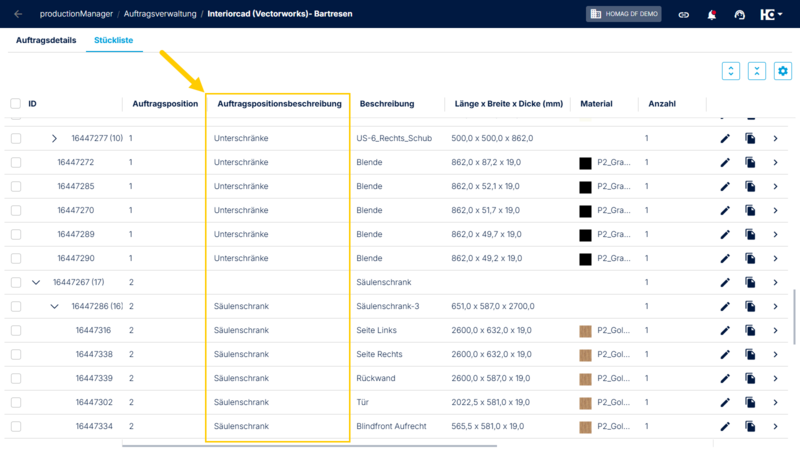 Die neue Eigenschaft „Auftragspositionsbeschreibung" kann auf Stücklistenebene angezeigt und genutzt werden. Die neue Eigenschaft „Auftragspositionsbeschreibung" kann auf Stücklistenebene angezeigt und genutzt werden.