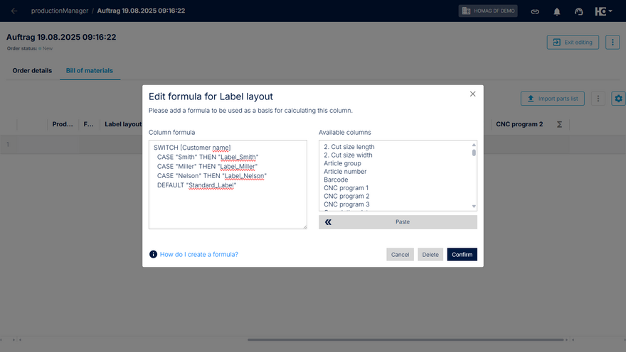 Example: formula to define the label layout
