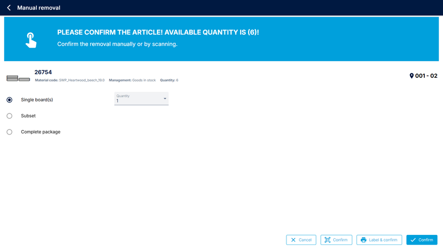 Removal dialog for boards