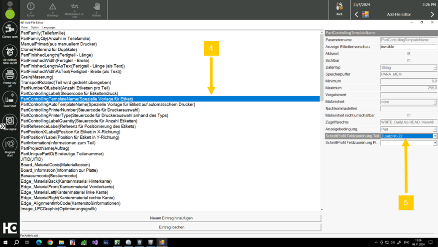 Anpassen des Etikettenlayouts in der Datei "PartAddInfo.add"