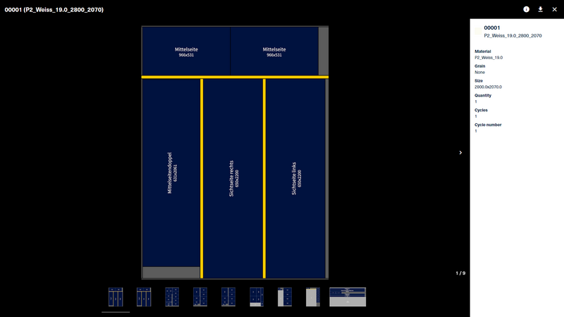 The tension trims  inserted in the cutting pattern are marked in yellow.