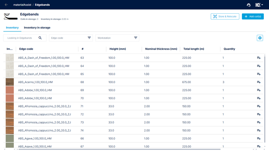 Overview of storable material