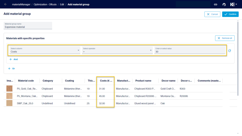 Material groups can be formed on the basis of material properties.