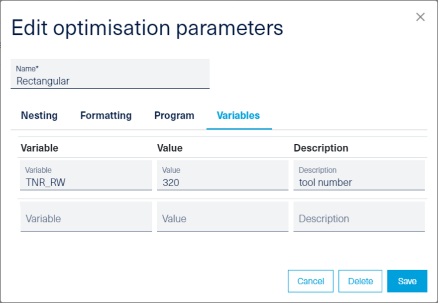 Optimization parameters - variables