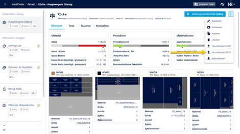 Die Übersicht über benötigte Platten und Reste steht im Erweiterungsmenü zum Download zur Verfügung.