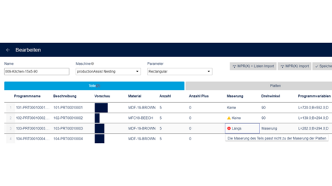 Warn-/ Fehlermeldung, wenn die Maserung des Teils und der Platte abweicht.