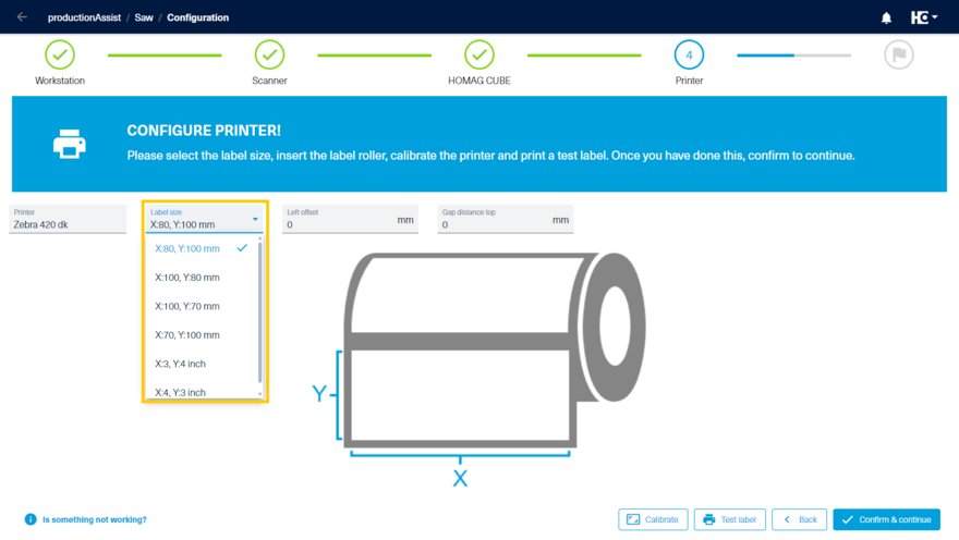 Selecting the label size