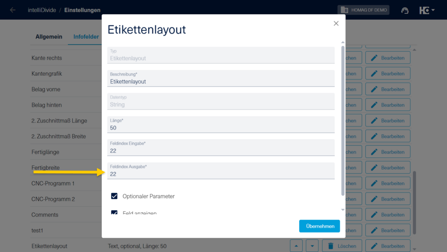 Spalte Etikettenlayout Bearbeiten